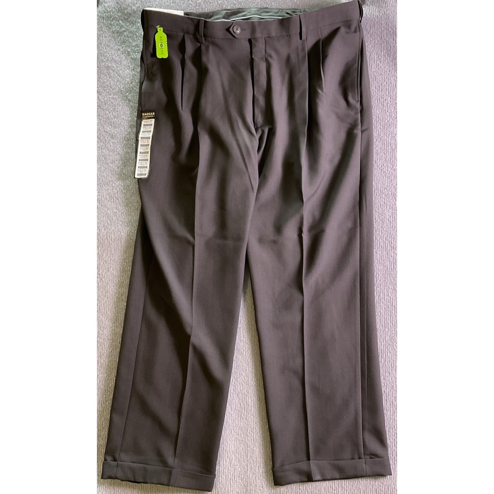Haggar Classic Fit Charcoal Pleated Comfort No Iron Cotton Khakis Pants 40x30